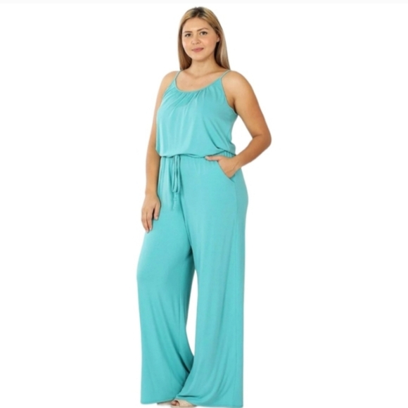 Zenana Outfitters Pants - Zenana | Ash Mint Jumpsuit w/ Pockets | Adjustable Straps | Soft & Flowy